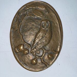 Owl Plaque Hand Cast Kathleen Smith Kinsale Ireland Bronze  7" x 5.5"